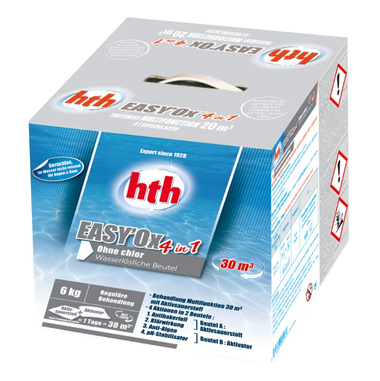 hth  Easy Ox 4 en 1- oxygène actif en sachets hydrosolubles - 30m3 - 6 kilos